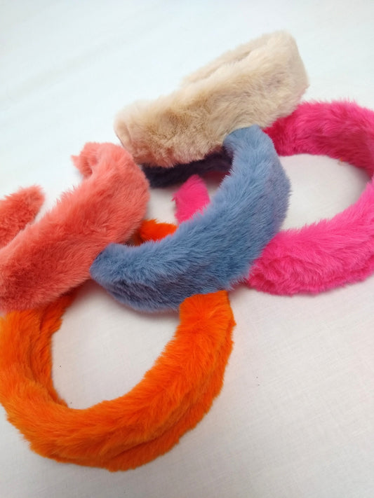 Faux fur headband, hair accessory, pink, denim, tangerine, peach, cream